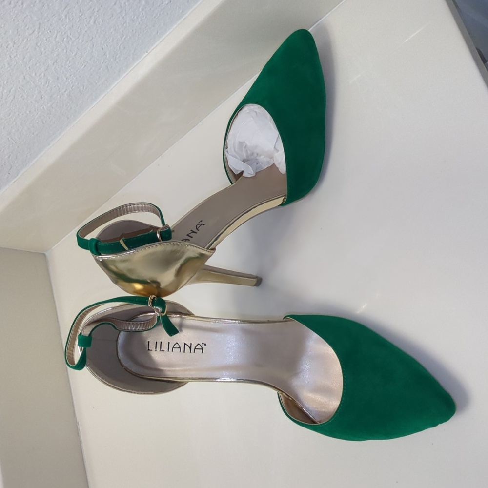 Green and Gold Ankle Strap Stiletto